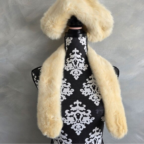 Cream Real Fur Pillbox Hat And Neck Wrap Collar Set Vintage - Picture 5 of 12